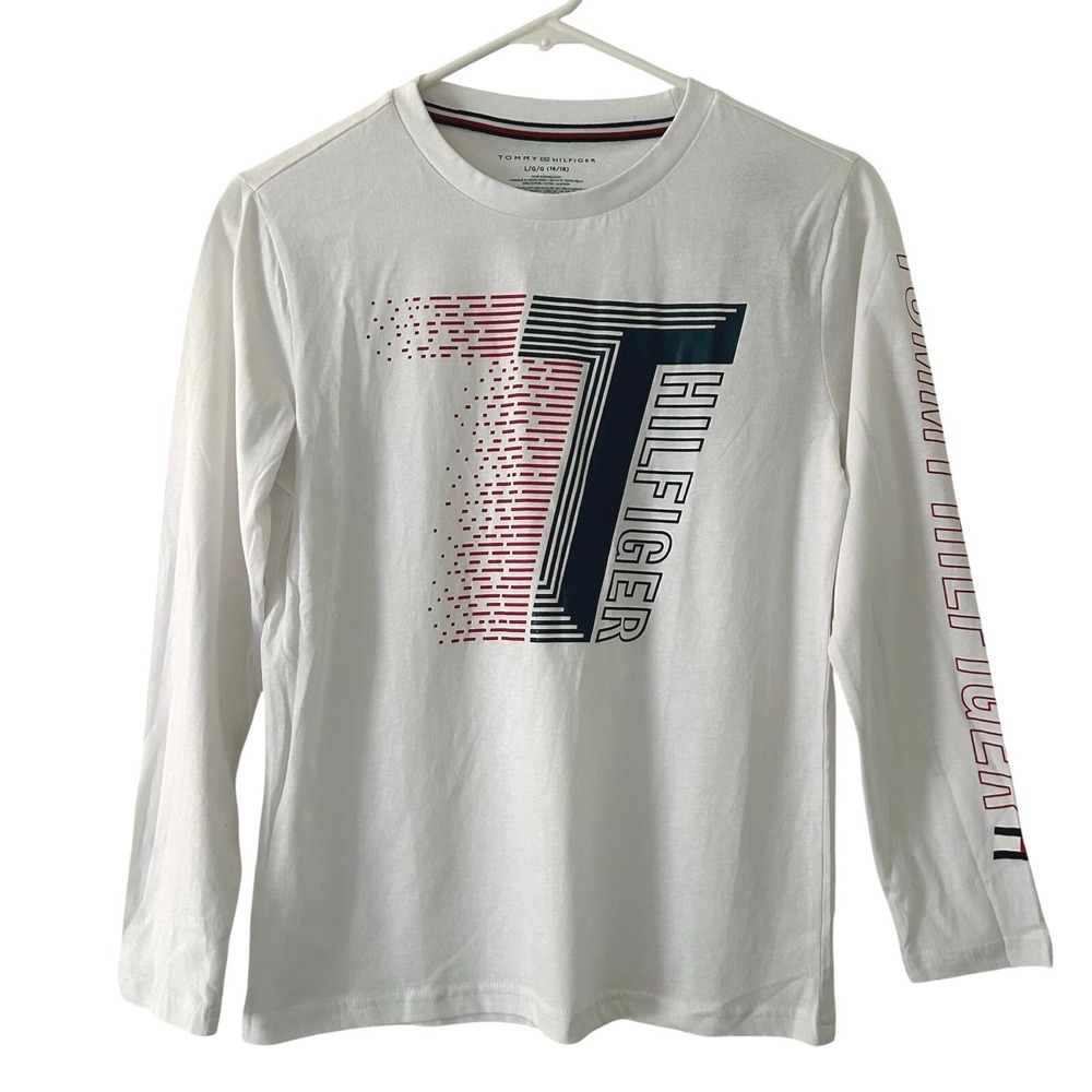 Tommy Hilfiger Boy's Long Sleeve Graphic Logo T-Shirt Tee L Large 16/18 New